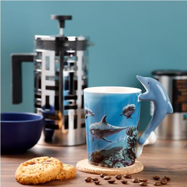 Dolphin Shaped Handle Mug with Underwater Decal