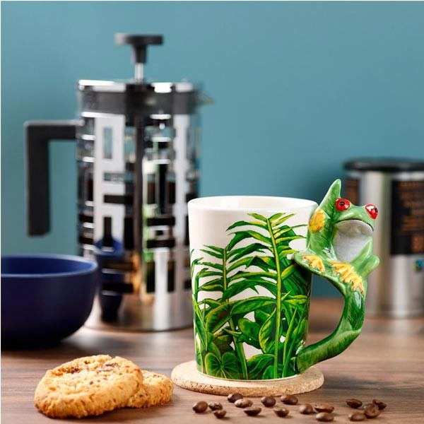 Tree Frog Shaped Handle Mug with Foliage Decal