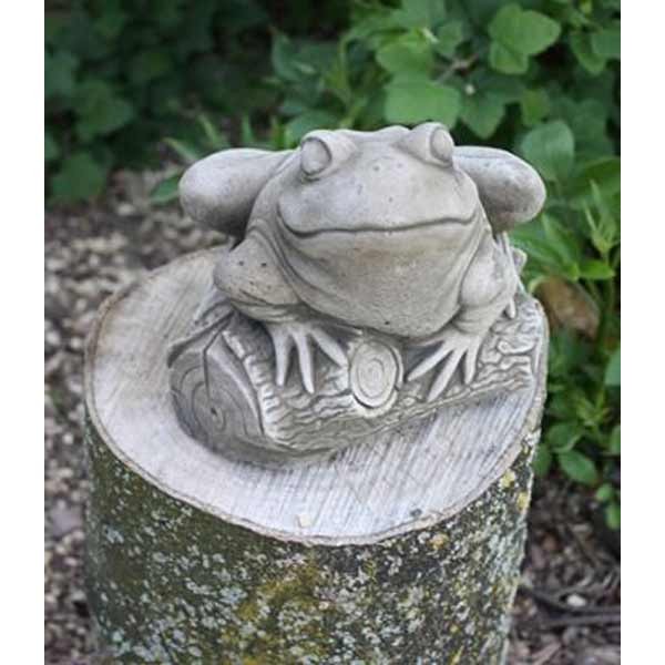 Frog On Log Stone Garden Ornament 16cm