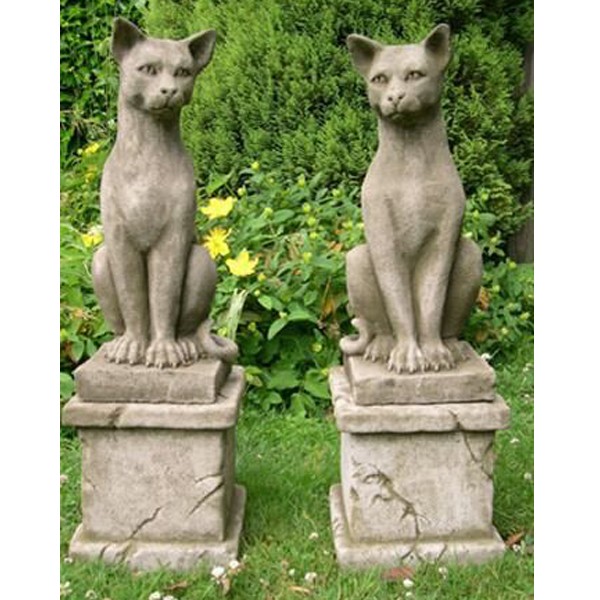 Sitting Cat On Plinth Stone Garden Ornament (Left or Right) 75cm