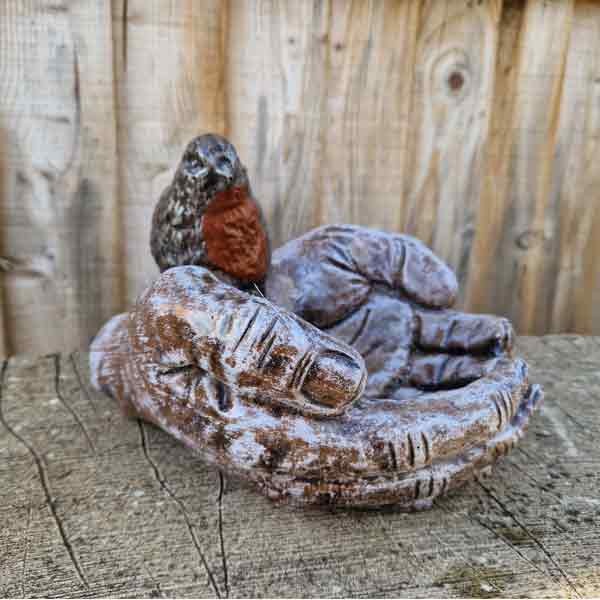 Bird in Hands Stone Garden Ornament 18cm