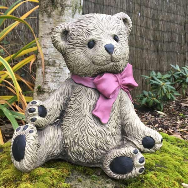 Teddy With Bow Stone Garden Ornament 33cm