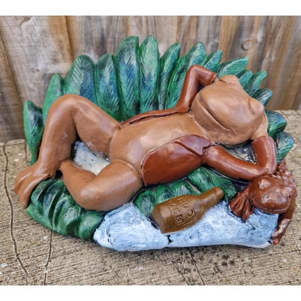 Sleeping Frog Stone Garden Ornament 14cm