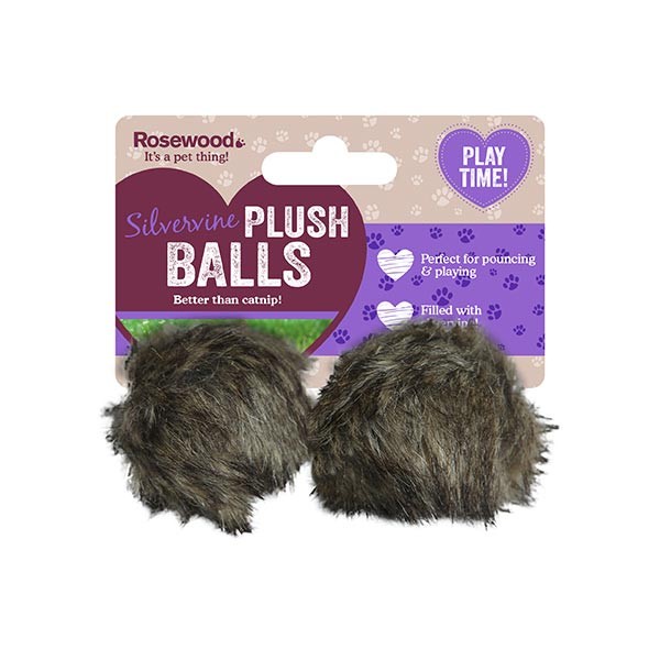 Rosewood Jolly Moggy Silvervine Plush Fur Ball 2 Pack Cat Toy