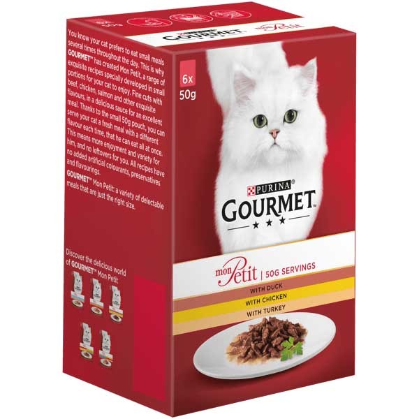 Gourmet Mon Petit Meaty Variety (Duck, Chicken & Turkey) Adult 6x50g Wet Cat Food