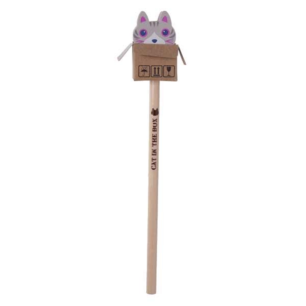 Cute Cat In A Box Pencil With Eraser Top