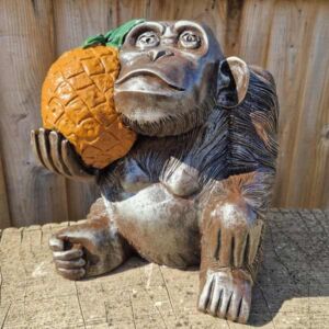 Monkey Holding Pineapple Stone Garden Ornament 28cm