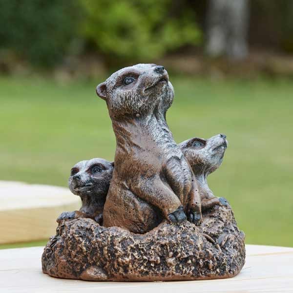 Family of Meerkats Stone Garden Ornament 15cm