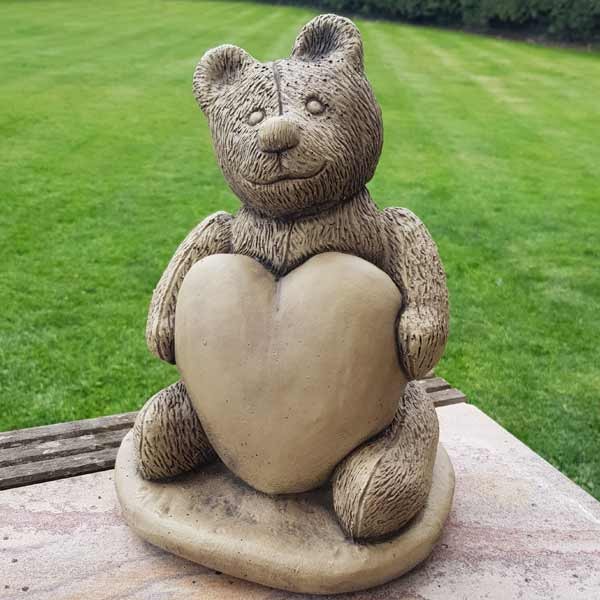 Heart Teddy Stone Garden Ornament 29cm