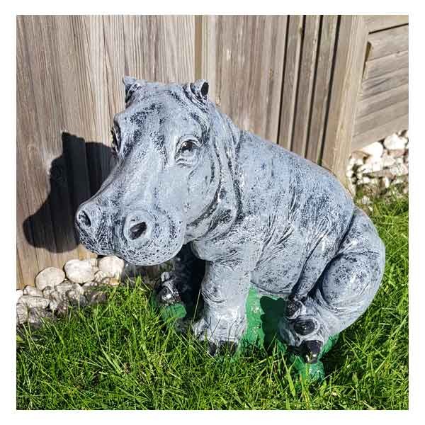 Sitting Hippo Stone Garden Ornament 23cm