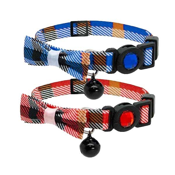 Cat Circus Tartan Bow Print Safety Cat Collar (Assorted)