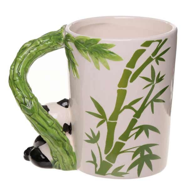 Panda Shaped Handle Ceramic Mug With Bamboo Decal