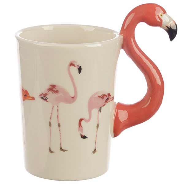 Flamingo Shaped Handle Ceramic Mug With Decal