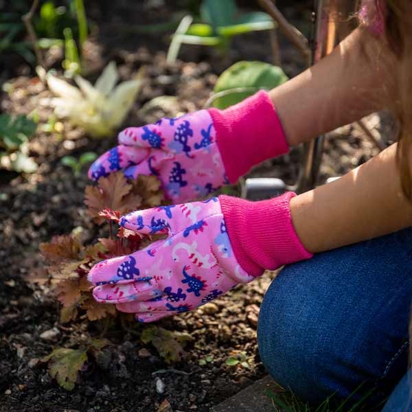 Kent & Stowe Pink Dinosaur Kids Gardening Gloves