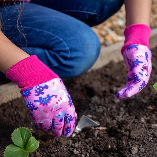 Kent & Stowe Pink Dinosaur Kids Gardening Gloves