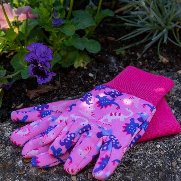 Kent & Stowe Pink Dinosaur Kids Gardening Gloves