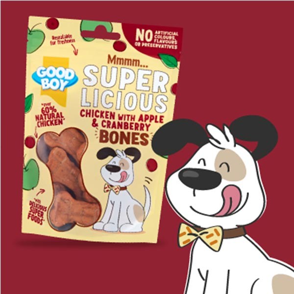 Good Boy Super Licious Chicken With Apple & Cranberry Bones 100g Dog Treat