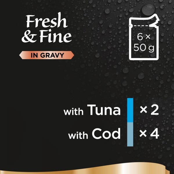 Sheba Fresh & Fine Pouches Tuna & Cod in Gravy Adult 6x50g Wet Cat Food