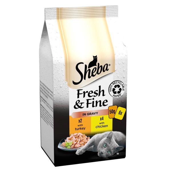 Sheba Fresh & Fine Chicken & Turkey in Gravy Adult 6x50g Wet Cat Food