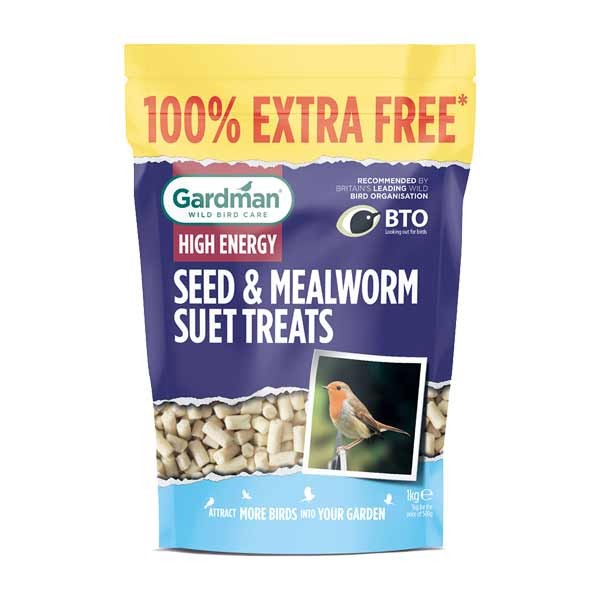 Gardman Wild Bird Care Seed & Mealworm Suet Treats 500g + 500g Free