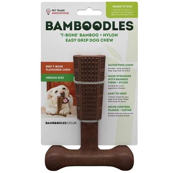 Bamboodles Dog T-Bone Bamboo+Nylon Chew Beef Medium (6")