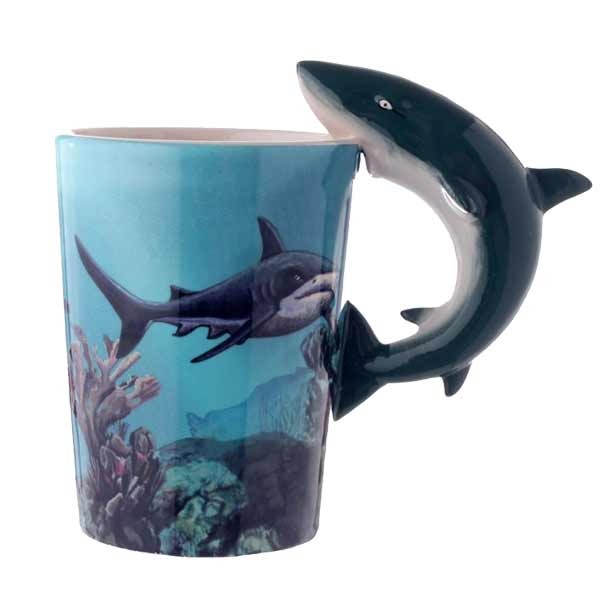 Shark Shaped Handle Mug With Underwater Decal