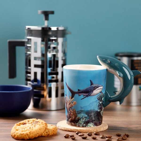 Shark Shaped Handle Mug With Underwater Decal