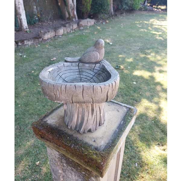 Bird On Log Stone Bird Bath 32cm