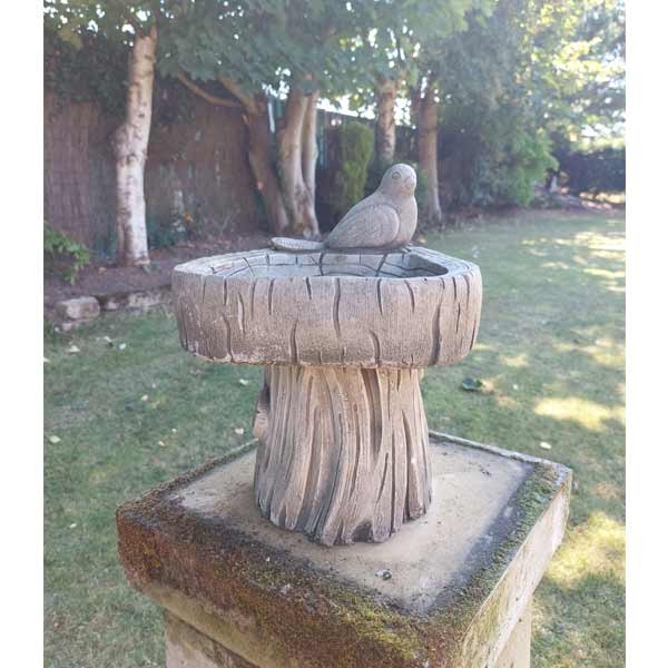 Bird On Log Stone Bird Bath 32cm