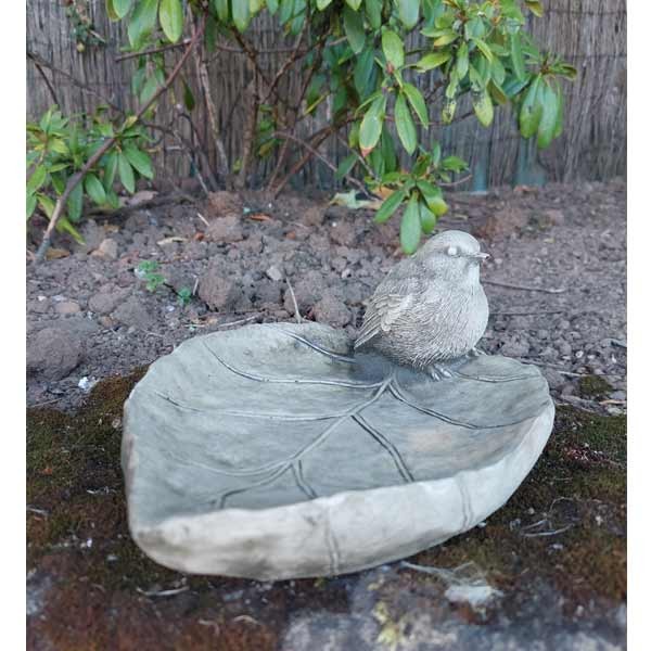 Bird on Leaf Stone Garden Ornament 11cm