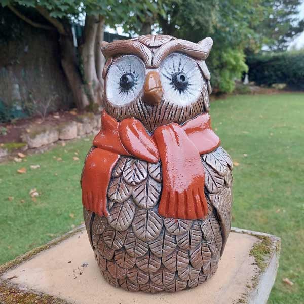 Owl With Scarf Stone Garden Ornament 29cm