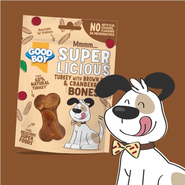 Good Boy Superlicious Turkey with Brown Rice & Cranberry Bone 70g Dog Treat