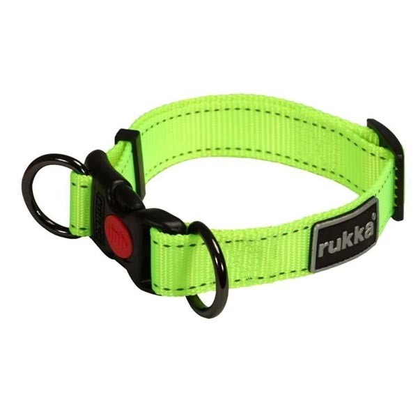 Rukka Bliss Adjustable D Ring Safety Lock Dog Collar Neon Yellow Medium