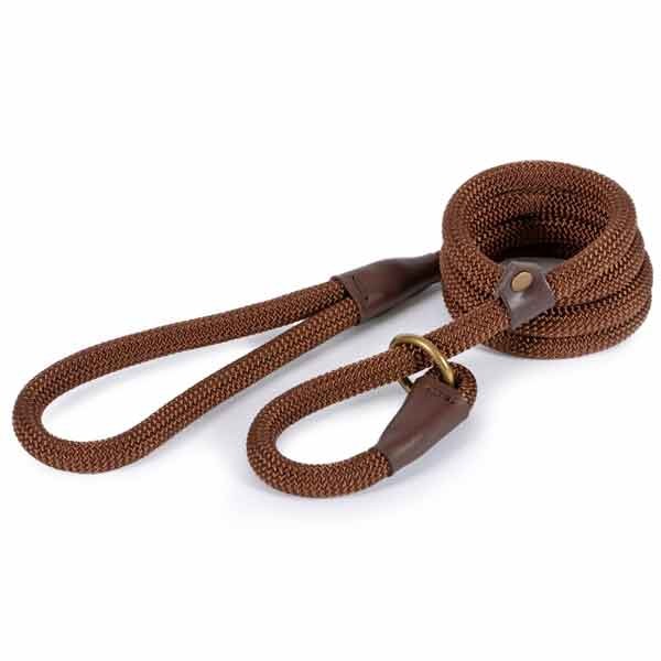 Ancol Heritage Deluxe Rope Slip Lead Brown 1.5m x 12mm