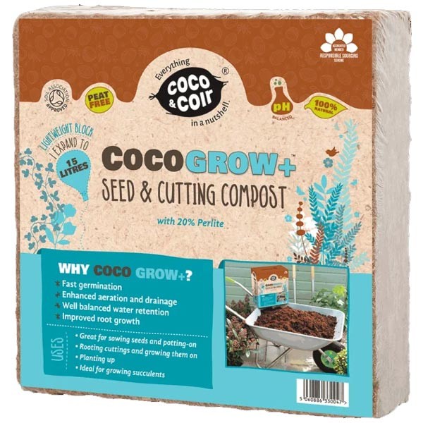 Coco & Coir CocoGrow+ Cutting & Seeding Compost Brick with Perlite 15 Litres