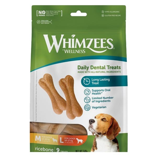 Whimzees Rice Bone Dental Treat Medium/Large Dogs 9 Pack