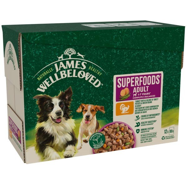 James Wellbeloved Superfood Turkey in Gravy Adult 12x90g Wet Dog Food