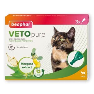 Beaphar VETOpure Plant-Based Protection Flea Spot-On for Cats 3 Pipettes