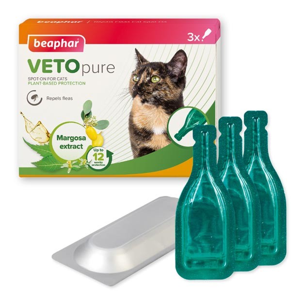 Beaphar VETOpure Plant-Based Protection Flea Spot-On for Cats 3 Pipettes