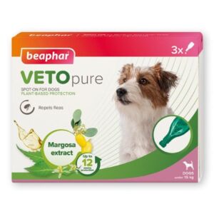 Beaphar VETOpure Plant-Based Protection Flea Spot-On for Dogs (Under 15kg) 3 pipettes