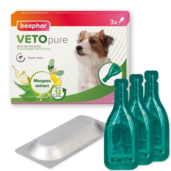 Beaphar VETOpure Plant-Based Protection Flea Spot-On for Dogs (Under 15kg) 3 pipettes