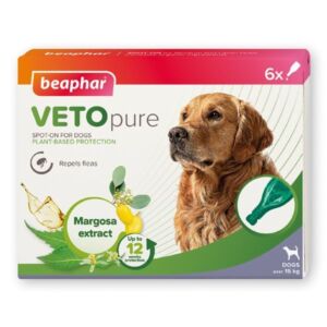 Beaphar VETOpure Plant-Based Protection Flea Spot-On for Dogs (over 15kg) 6 pipettes