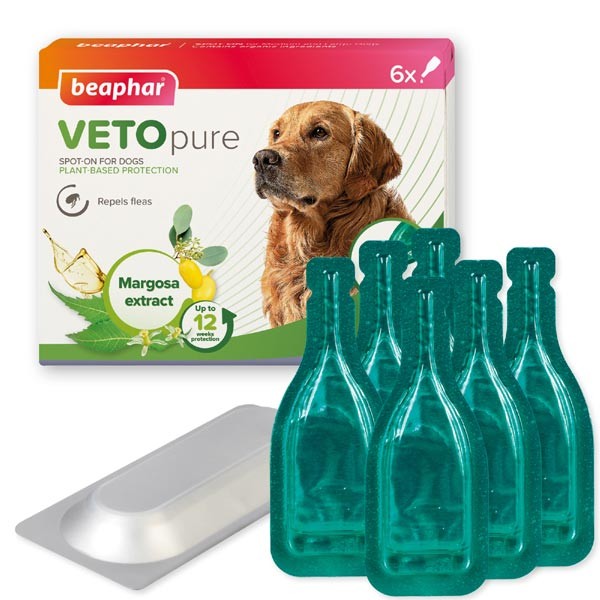 Beaphar VETOpure Plant-Based Protection Flea Spot-On for Dogs (over 15kg) 6 pipettes