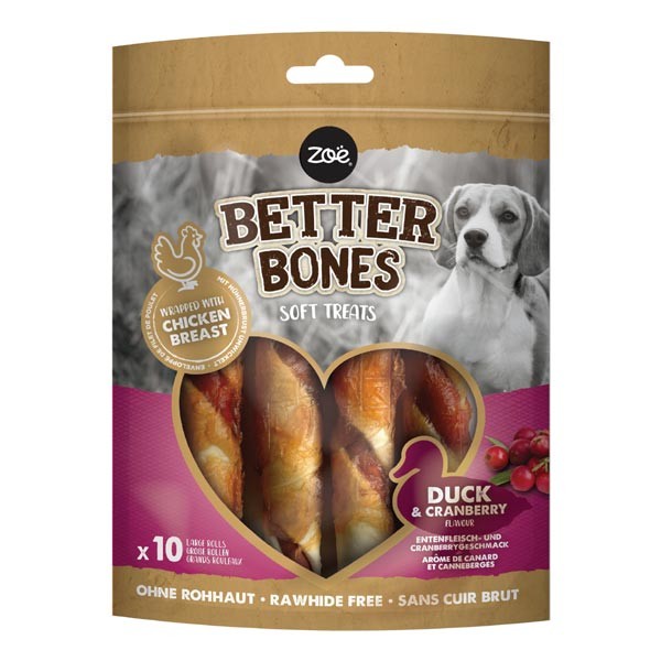 Zeus & Zoe Better Bones Duck & Cranberry Chicken-Wrapped Large Rolls 10 Pack